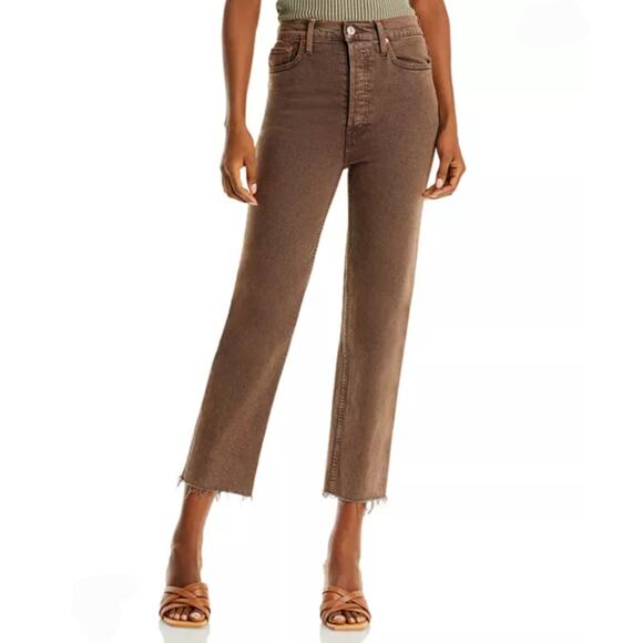NEW Re/Done 70s Ultra High Rise Stove Pipe Jean in Washed Chocolate 28 - Picture 2 of 13